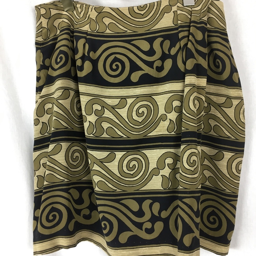 FU DA Silk Wrap Skirt in Olive, Yellow and Black.